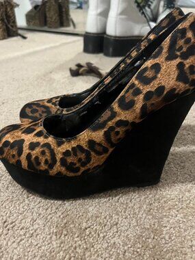Leopard print wedge heels #glam #heels #party #y2k...